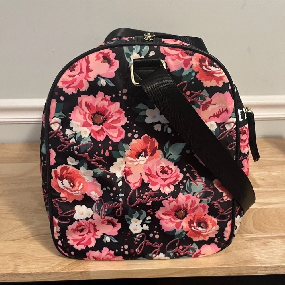 Juicy Couture Black and Pink Floral Travel Bag large duffle Cottagecore Y2K - Picture 6 of 13